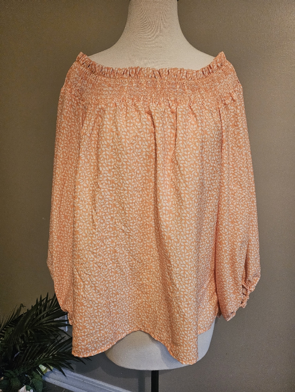 Peach Floral Off-Shoulder Peasant Top